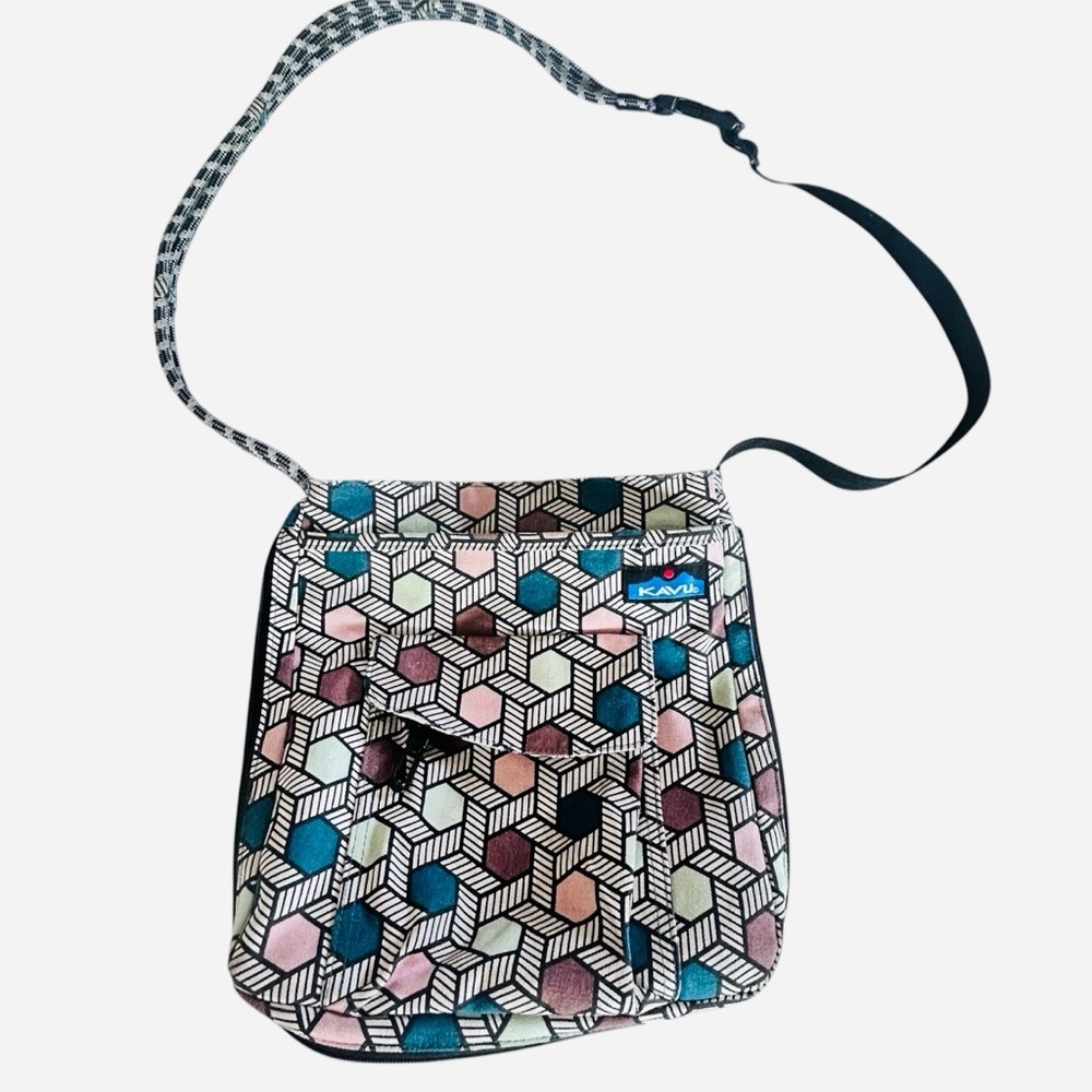 KAVU Sidewinder Bag Hexagon Pattern Crossbody Bag Multicolor 12x10